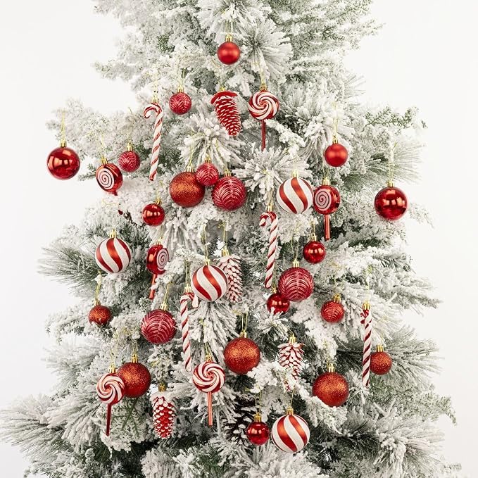 Palline di Natale Oro Set da 50 Pezzi Ornamenti per Albero (rosso)