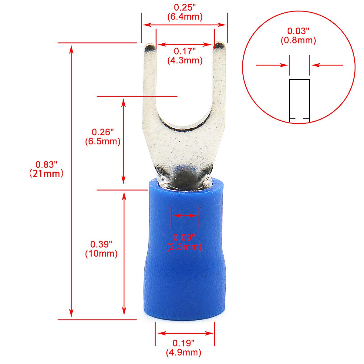 Baomain conector terminales de horquilla SV2 – 4 m AWG 16 – 14 azul Pre insulated 1000 unidades