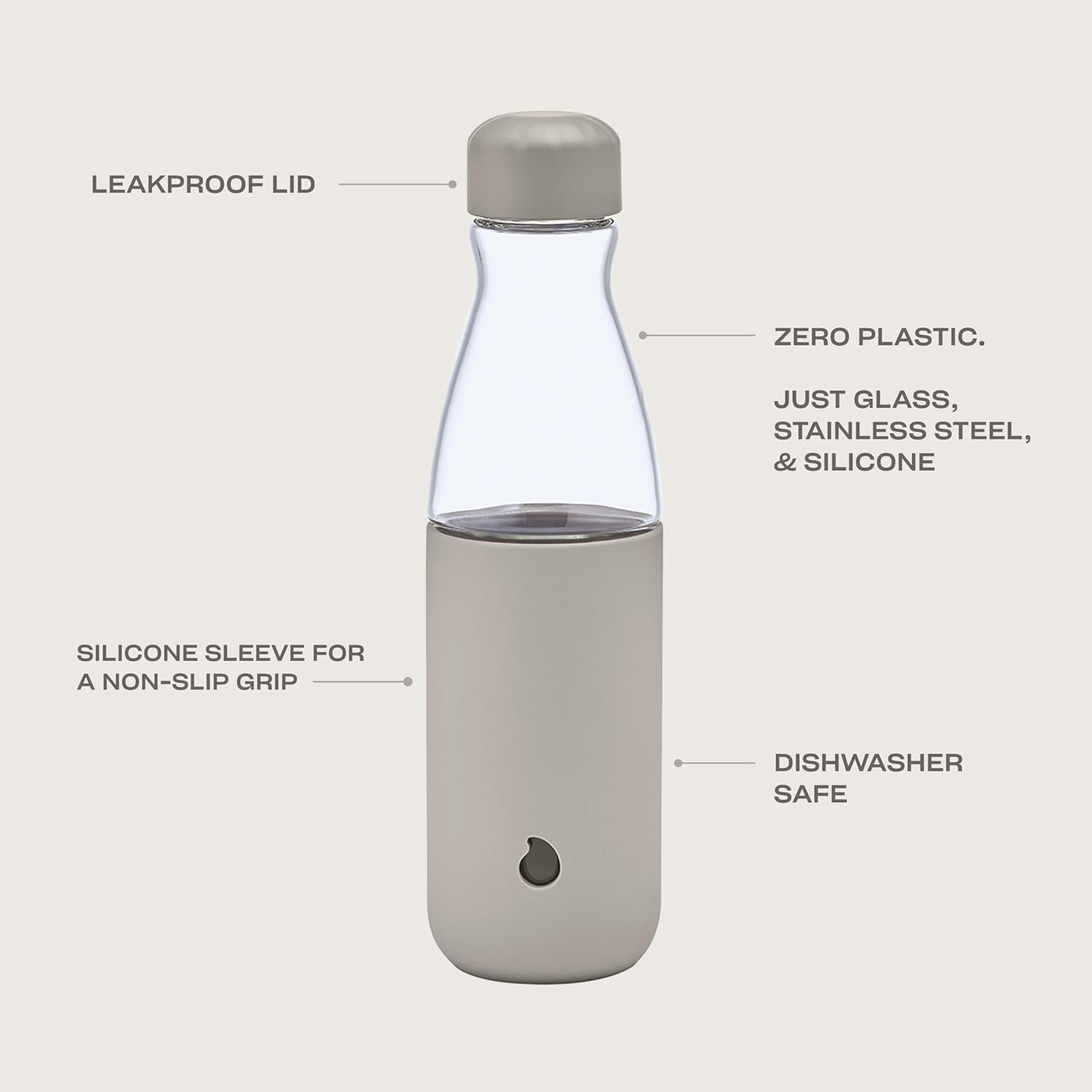 S'well Glass Original Water Bottle, 18oz, Lunar Grey, Borosilicate Glass Bottle With Protective Silicone Sleeve, Zero Plastic, Leakproof, BPA Free - Image 3
