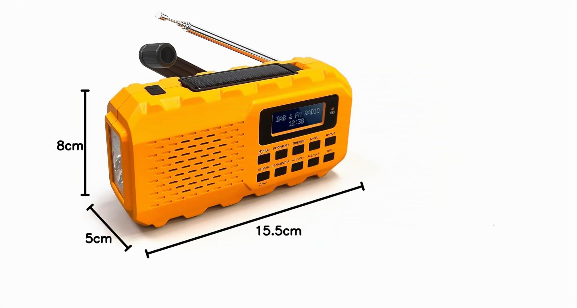 NEWTRO Ruota a manovella multifunzione DAB+/DAB/FM – Multifunzionale radio digitale con torcia elettrica, luce leggera, pannello solare, power bank, manovella, allarme SOS