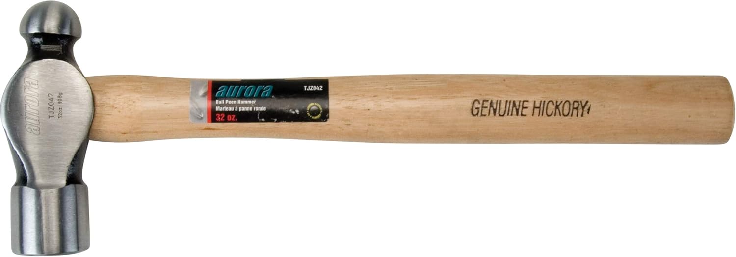 Ball Pein Hammer, 32 oz. Head Weight, Plain Face, Wood Handle