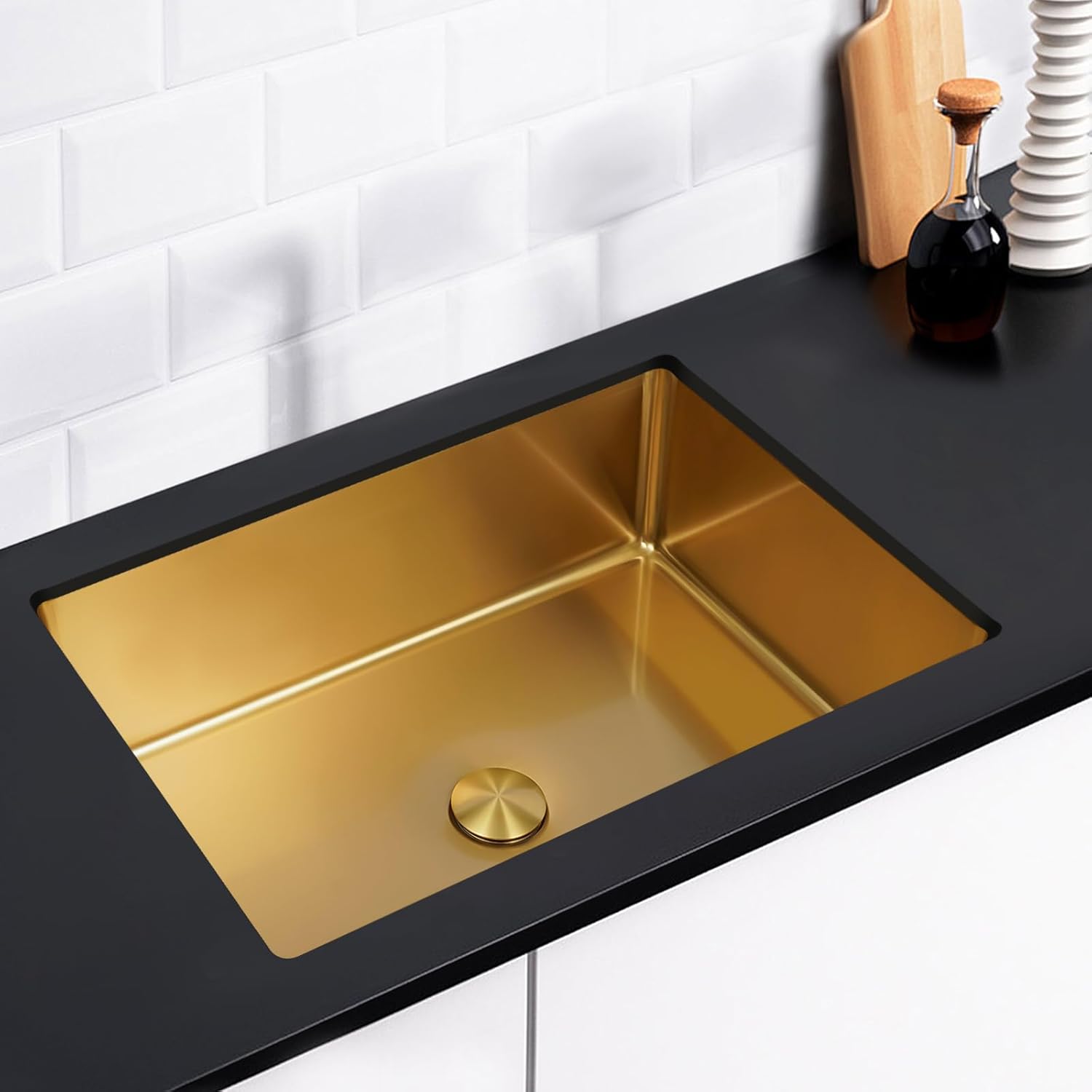 20Inch Gold Bathroom Sink Luxury Stainless Steel Rectangular Sink, Undermount Bathroom Wash Sink for Bathrooms, Washrooms, Hotels