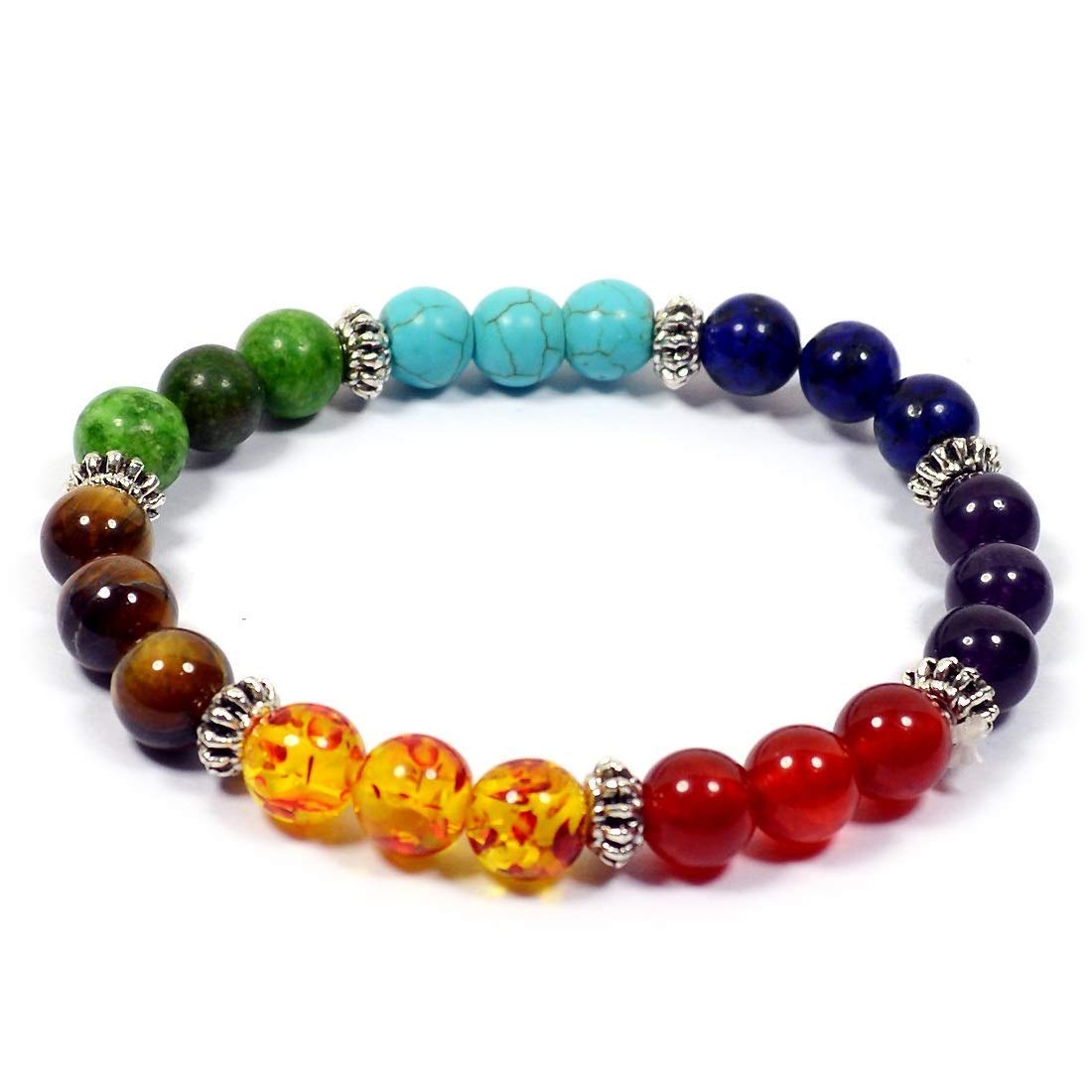 MARKA Multi-Color Natural Crystal Stone 7 Chakra Bracelet 8 mm Beads Size