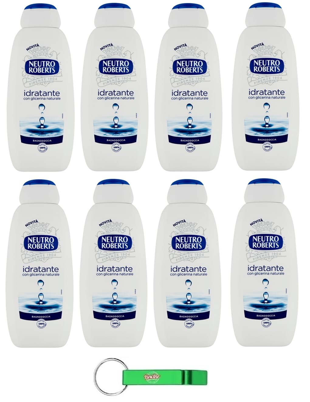 8 gel de ducha Neutro Roberts Bagnodoccia Idratante, con glicerina natural, gel de ducha que ayuda a hidratar y limpiar la piel, 450 ml, incluye llavero Beni Culinari