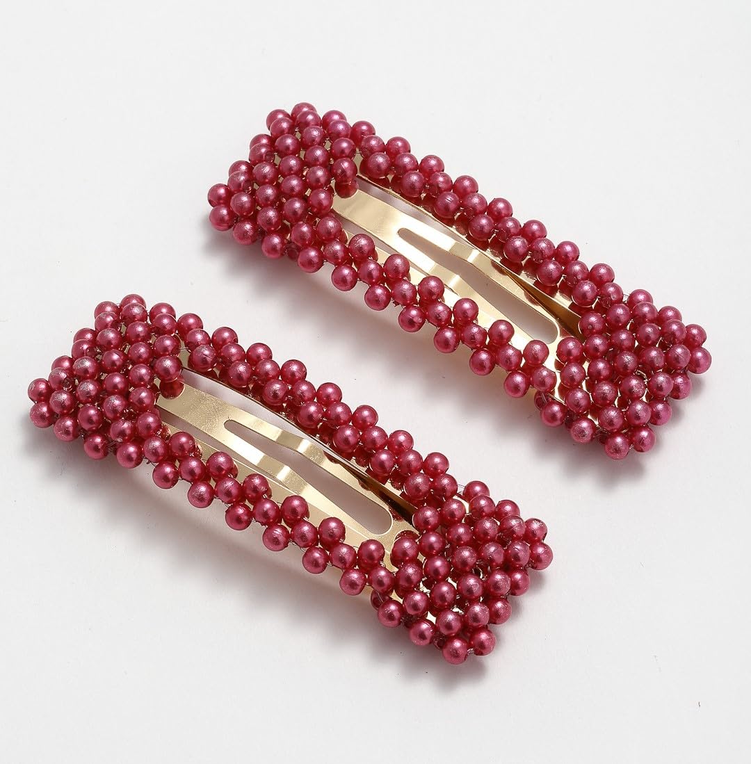 Vogue Panash Red Beaded Tic-Tac Hair Clips - Elegant Hair Accessories for Women, Ideal for Weddings, Parties, Office, and Everyday Wear (B0D7SDR1M3) Amazon Price History, Amazon Price Tracker