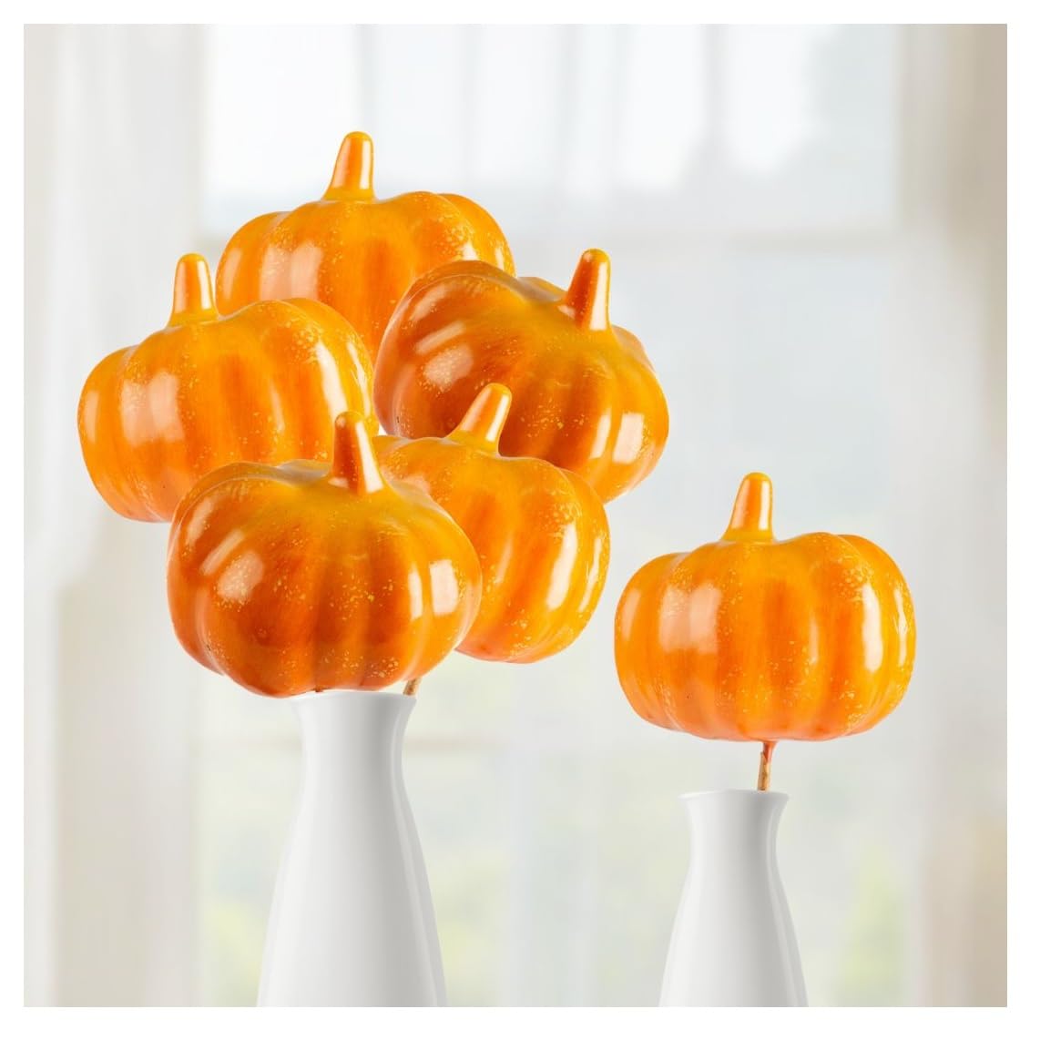 Factory Direct Craft Artificial Mini Pumpkin Picks Set of 6 - Fake Tiny Pumpkins for Fall Decorating and Thanksgiving Arrangements (2-1/2 Inches Diameter)