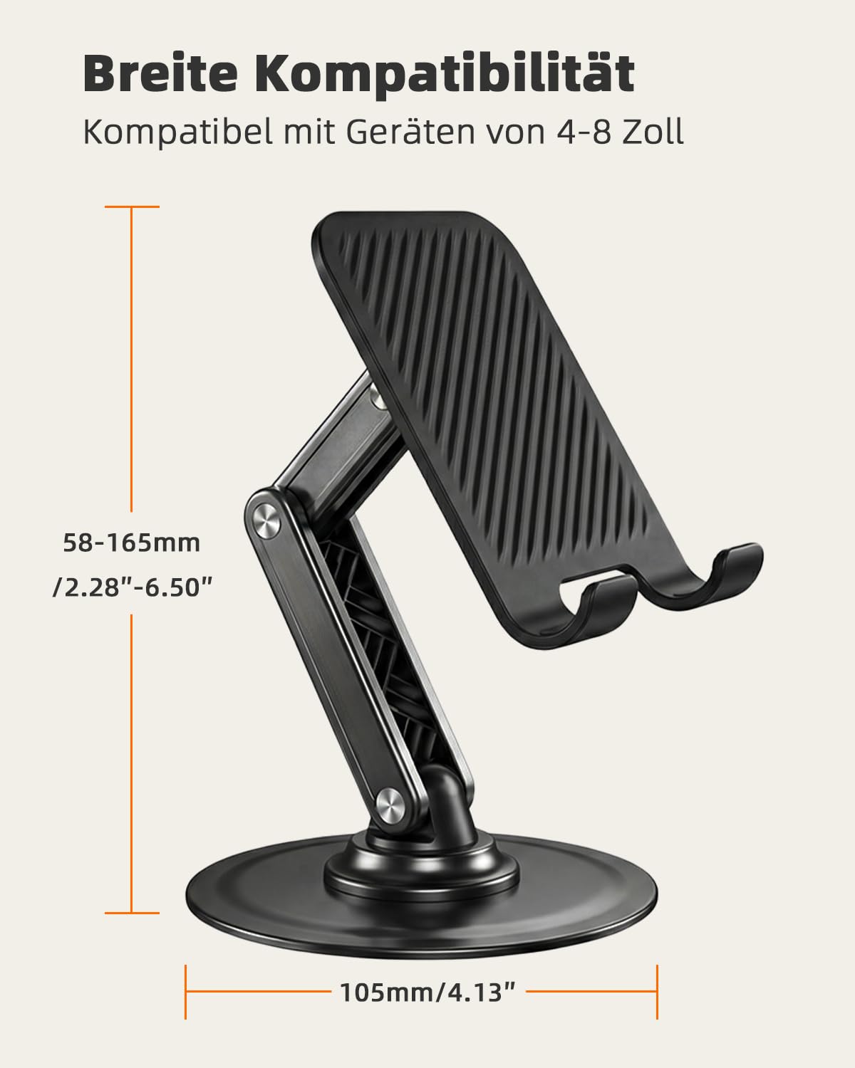 Handyhalterung Tisch，360° Drehbarer Klappbarer Handy Ständer Kompatibel mit iPhone 17/16/15/14/13/12/11 Pro, XR, XS, X, Samsung, Xiaomi