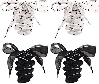 2 Pairs Checkered Plaid Shoelaces for Sneakers Boots Shoelaces Wide Satin Ribbon Shoe Laces Polka Dot Shoestrings