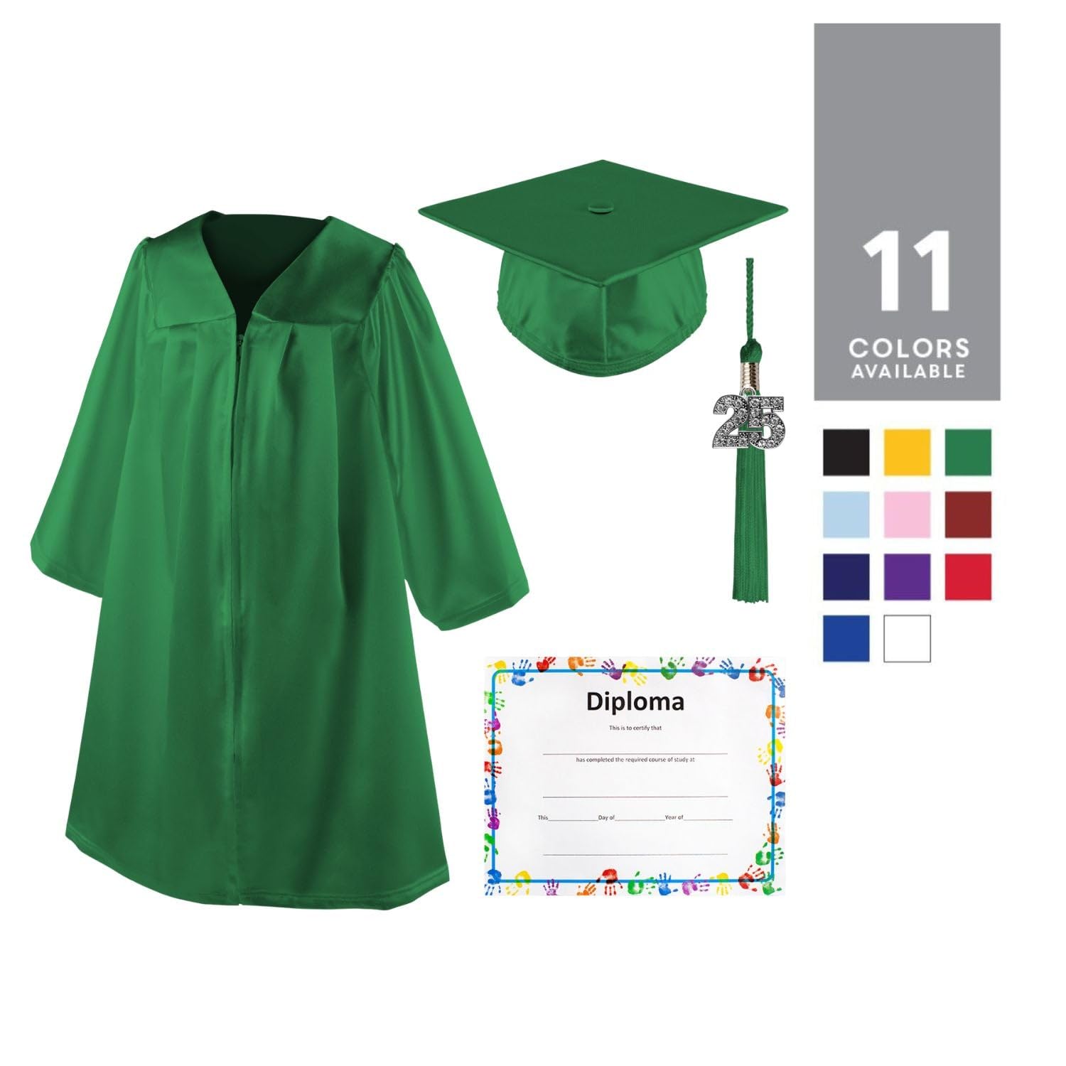 Class Act Graduation Shiny Kindergarten Preschool Graduation Cap and Gown with Matching Bling Tassel and Diploma Certificate, Kelly Green