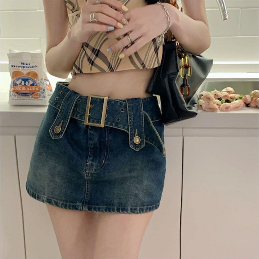 Amazon.co.jp: 韓国 y2k 台形デニムミニスカート カジュアル  