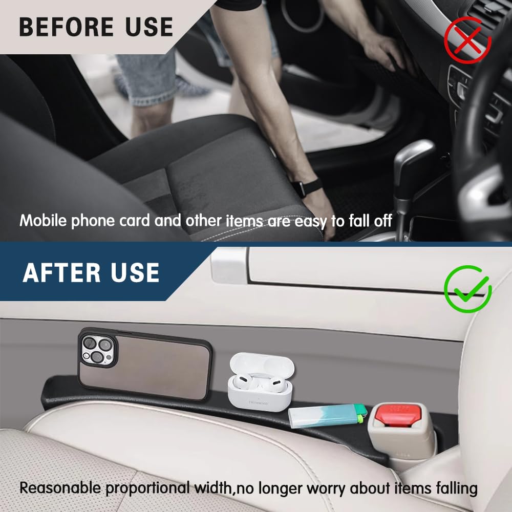 WINUERK 2Pcs Car Seat Gap Filler, Seat Gap Blocker, PU Leather Car Seat Gap Plug to Fill The Gap Between Seat and Console Stop Things from Dropping, Universal Car Interior Accessories for Car Truck