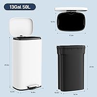 Vista 40 de Arlopu 8 Gallon Step Trash Can, Stainless Steel Garbage Bin, Soft-Close Rubbish Bin with Removable Plastic Inner Bucket, Fingerprint-Proof, Lid Grey