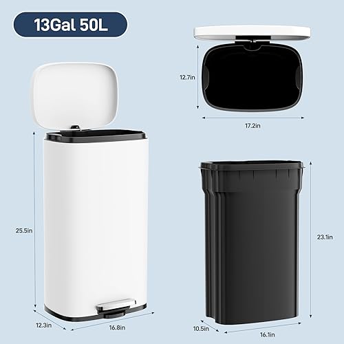 Miniatura 40 de Arlopu 8 Gallon Step Trash Can, Stainless Steel Garbage Bin, Soft-Close Rubbish Bin with Removable Plastic Inner Bucket, Fingerprint-Proof, Lid Grey
