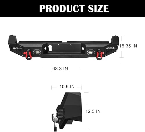 Miniatura 2 de Parachoques trasero de acero para Tacoma 2016 2017 2018 2019 2020 2021 2022 2023 con placa de cabrestante y orificio de sensor y luces LED y kits de