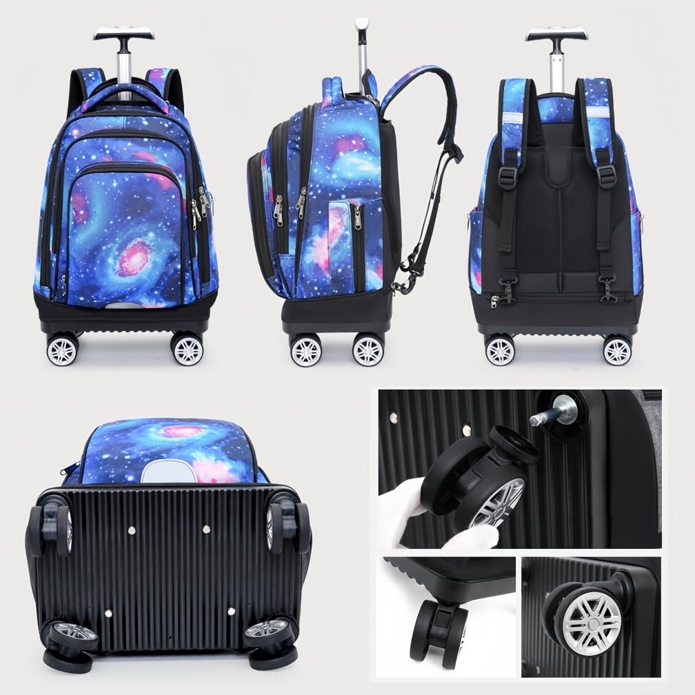 Mochilas Escolares con Ruedas Bolsas Escolares Trolley Mochilas Niños Niñas para Viajes y Escuela, Geométrico