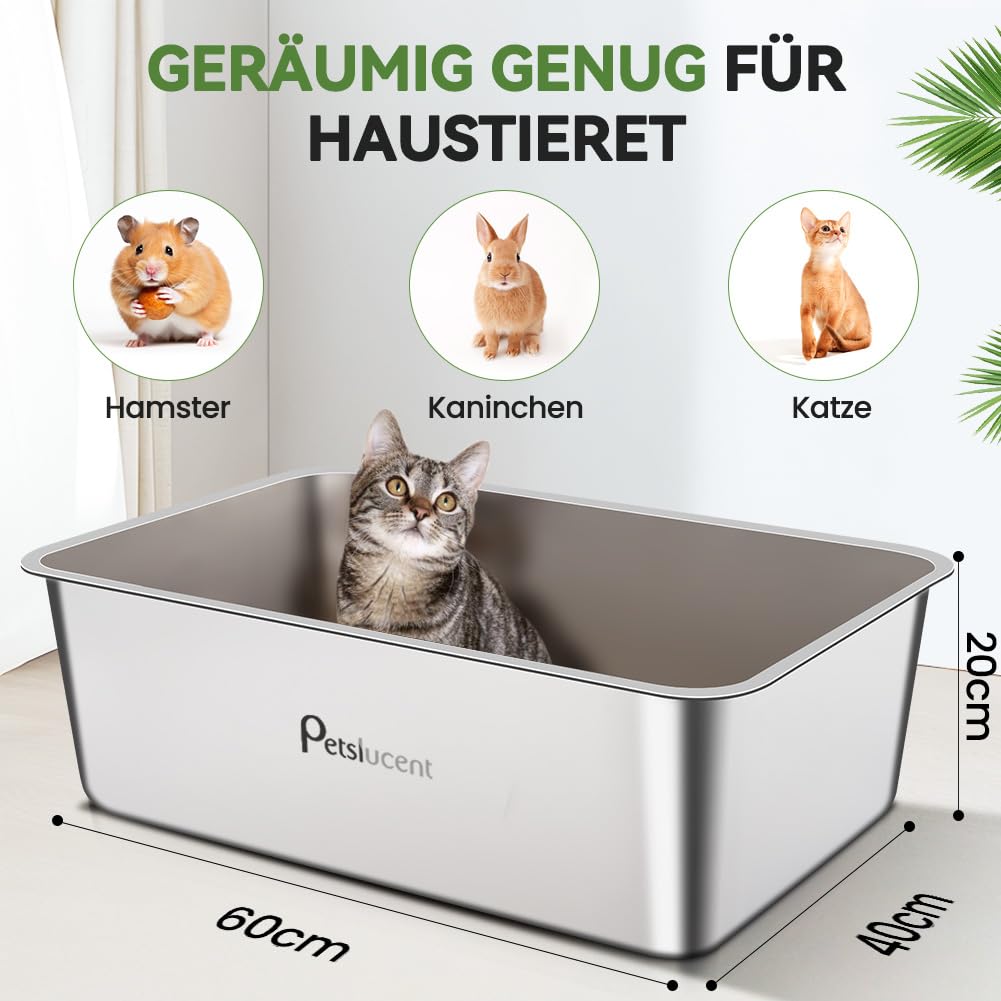 Lettiera per gatti in acciaio inox: contenitore extra large in metallo, facile da pulire, con lato alto, per gatti e conigli, antiaderente e anti perdite