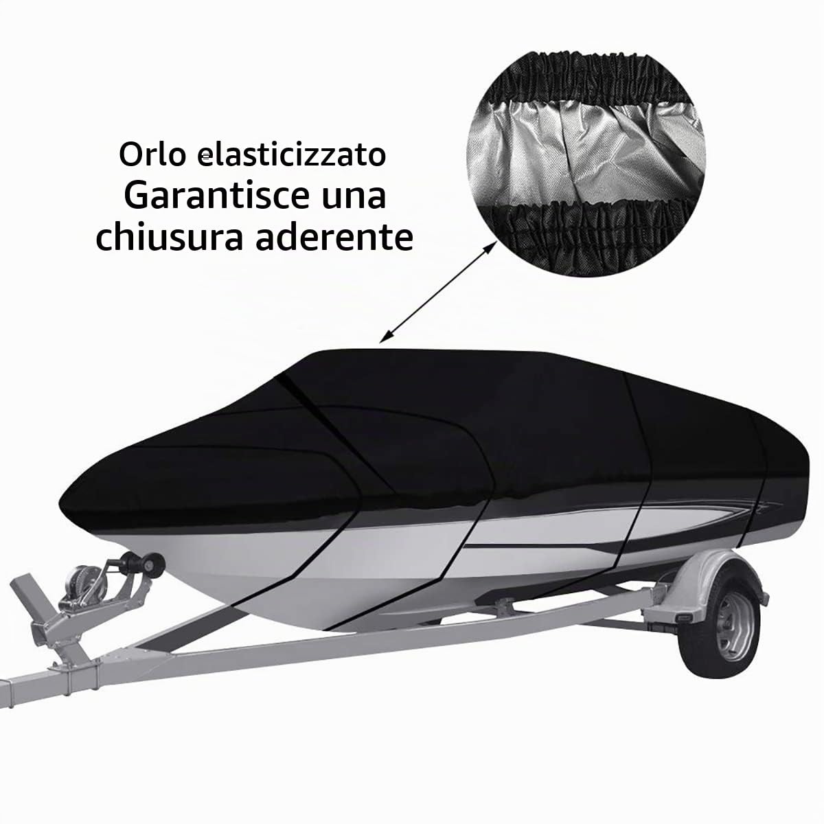 Copertura per Barca Forte Tessuto Oxford 210/420D Telo Copri Barca A Motore Adatto A Scafo A V, Tri-Scafo, Barca da Sci da Pesca,Nero