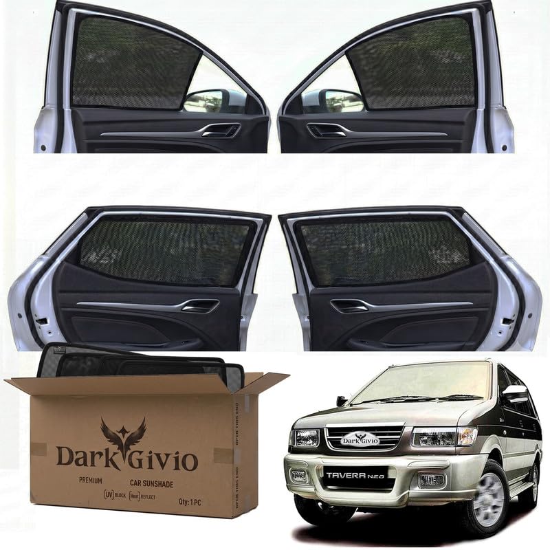 Image of Car Window Sun Shade Protector for Tavera | Exact Fit Non-Magnetic Half Cut Sunshade (Set of 4 /6) | UV Blocker Side Window Car Curtains & Interior Accessory