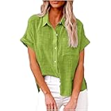 Linen Shirts for Women Cotton Linen Button up Shirt 2025 Long Sleeve Vacation Blouse Casual Work Tops Tees with Pocket