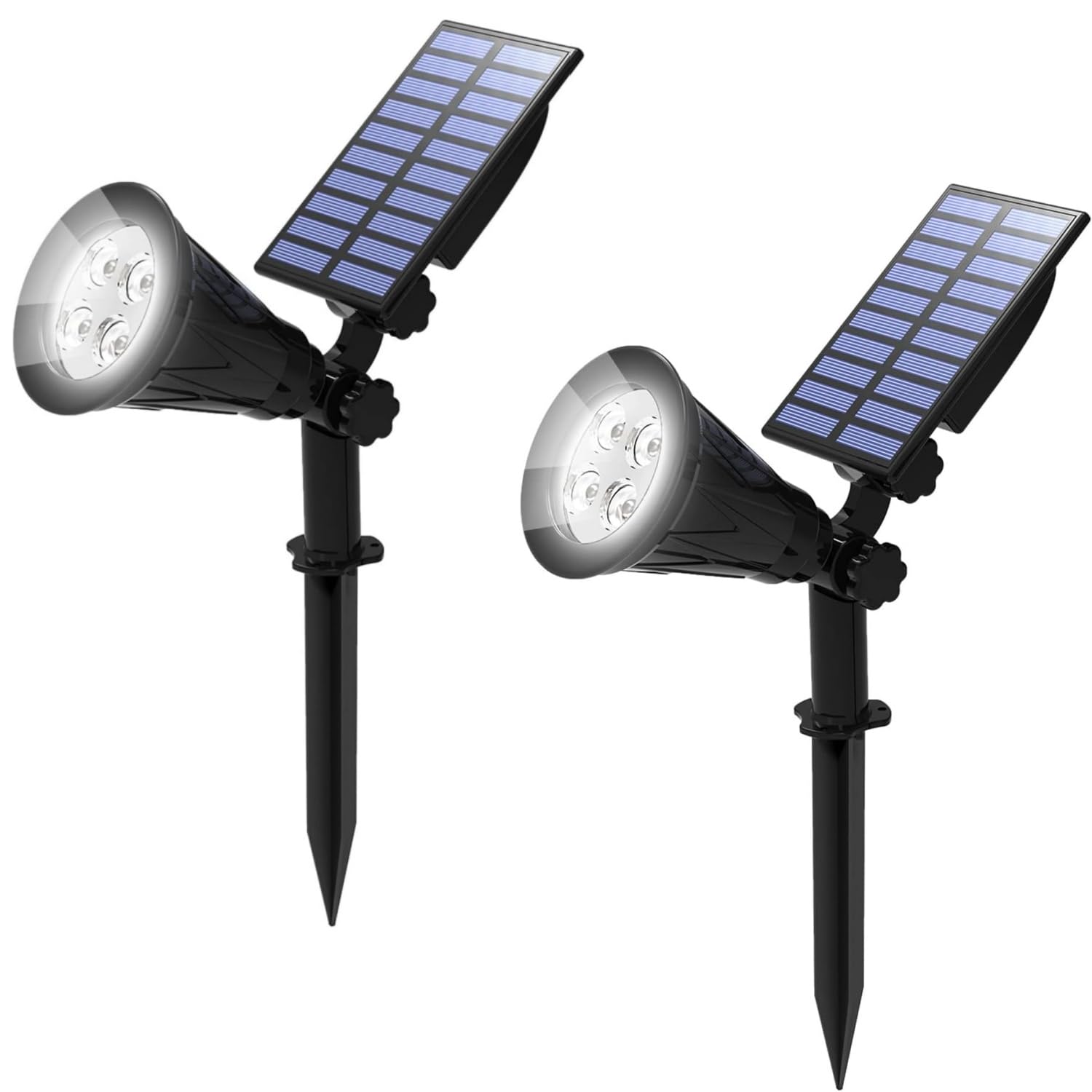 T-SUN LED Solar Spotlight, Waterproof Outdoor Security Garden Landscape Lamps, 180°Angle Adjustable,Daylight 6000K, Auto-on at Night/Auto-Off by Day for Tree, Yard,Lawn,Pathway, 2 Pack