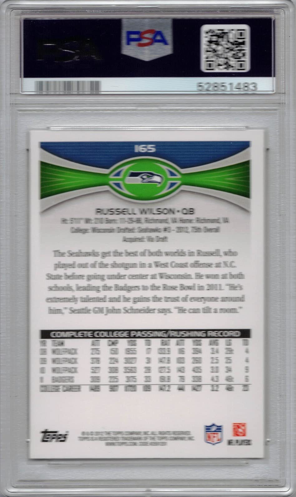 ASTRO　ウヌ　握手券 Amazon.com: 2012 Topps #165 Russell Wilson Rookie Card Graded PSA