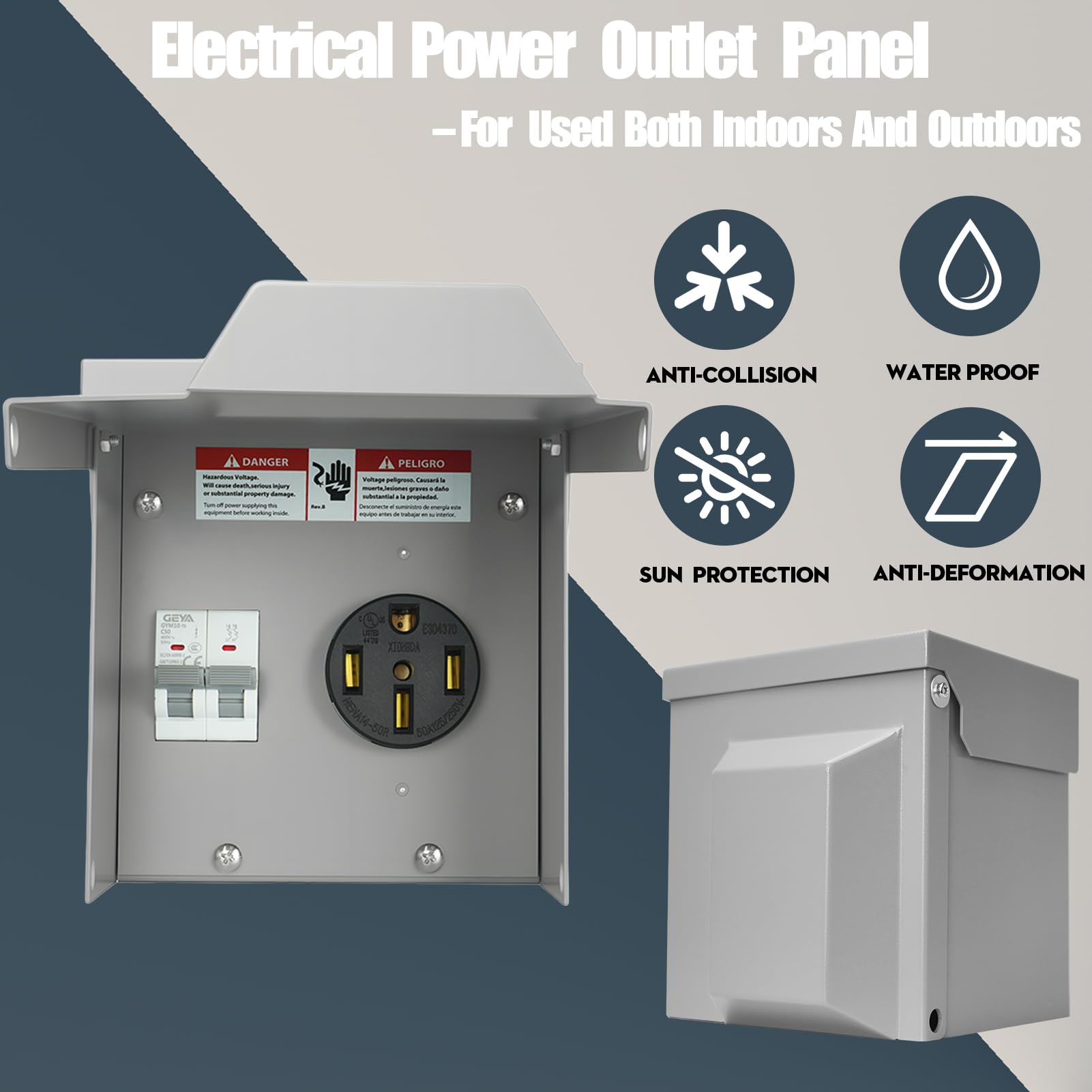 Cajas de tomacorrientes eléctricas, panel de alimentación temporal, resistente a la intemperie, caja de receptáculo con salida de 50 amperios, panel exterior para caravana, caravana, coche, generador