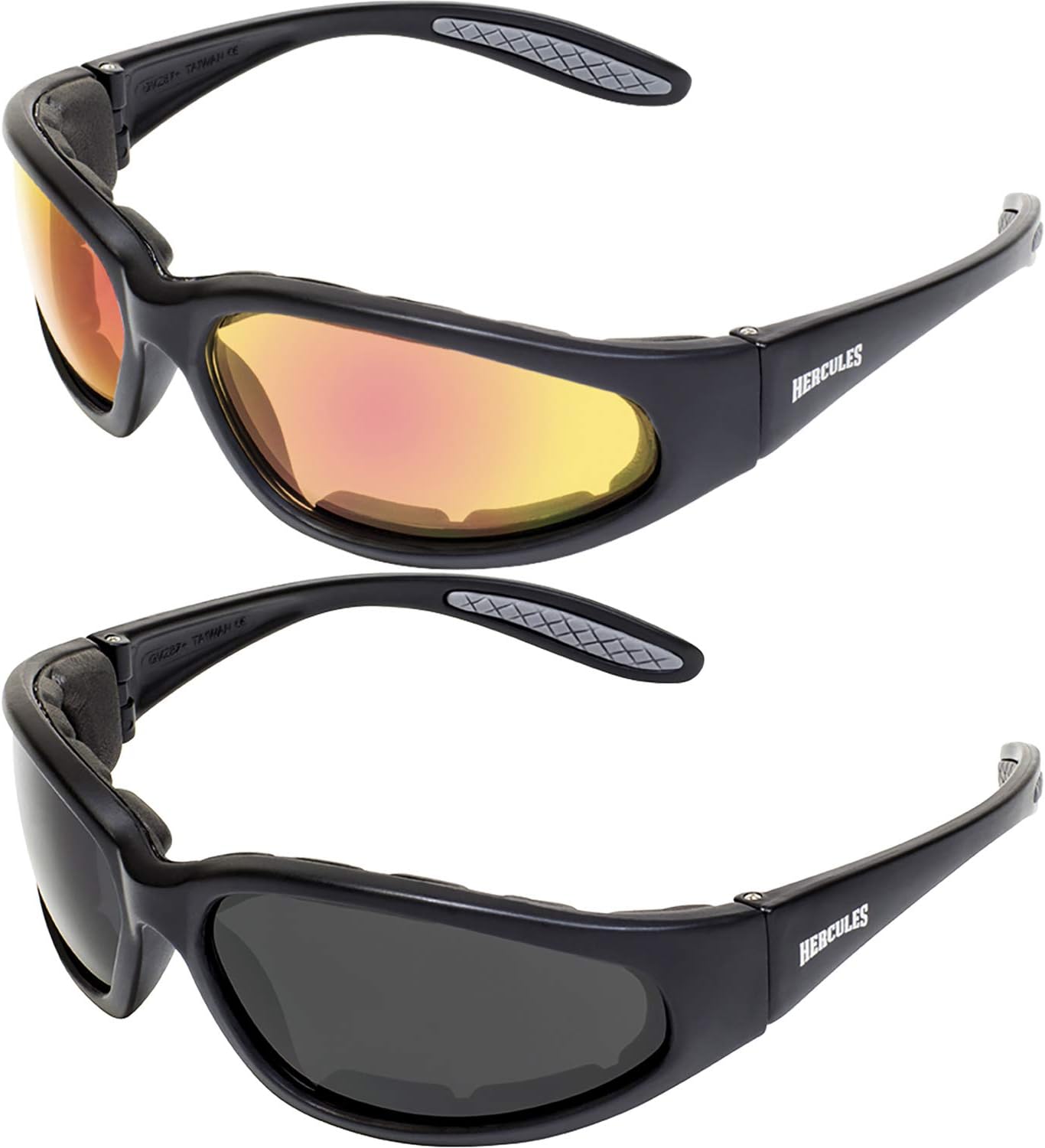 Global Vision Hercules Plus Safety Sunglasses 2 Pair Black Frames G Tech Red Mirror Lens + Smoke Lens