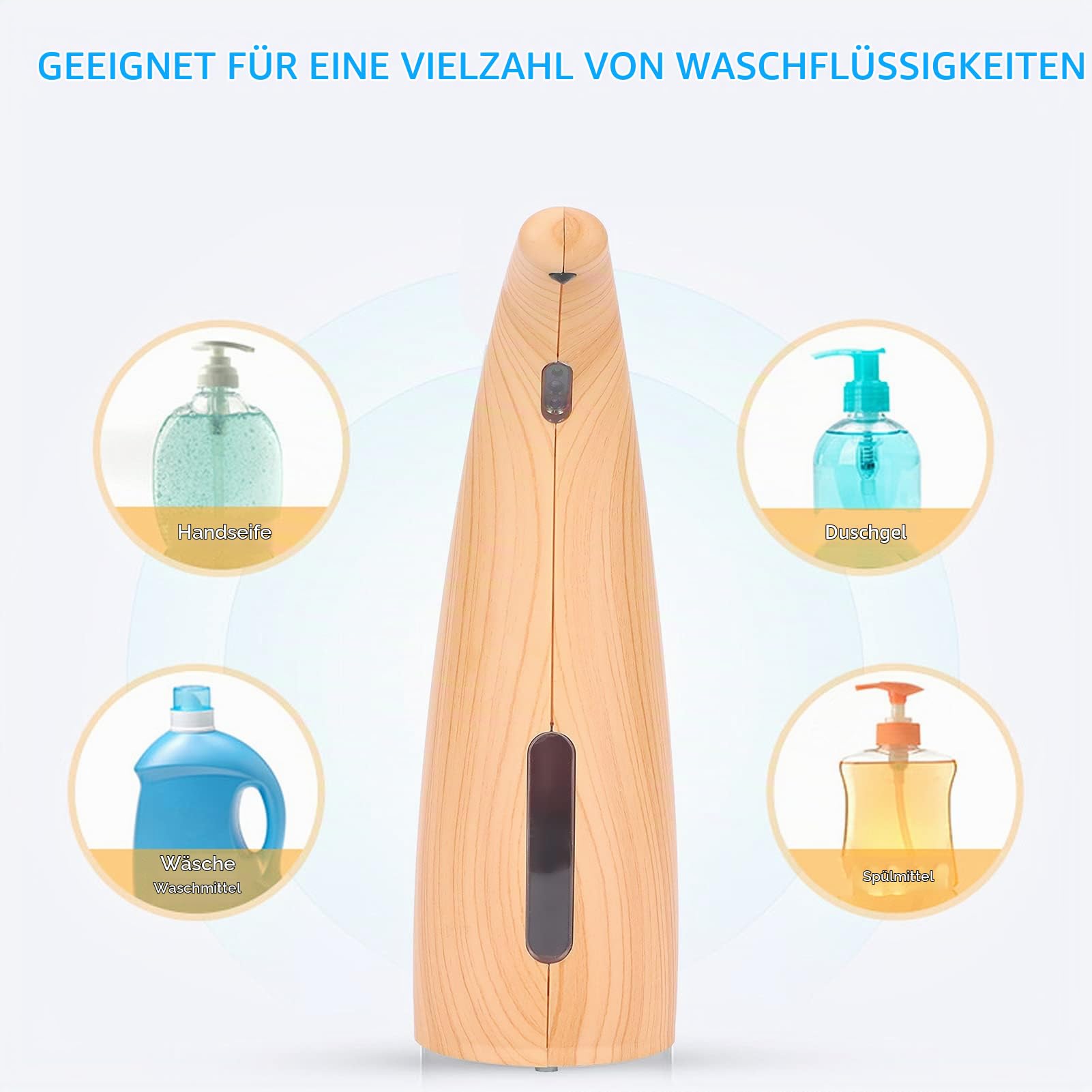 Automatischer Seifenspender Holzoptik, 300ml ABS, Berührungsloser Seifenspender Elektrisch, mit Infrarotsensor, für Bad Küche Waschbecken Hotel Restaurant