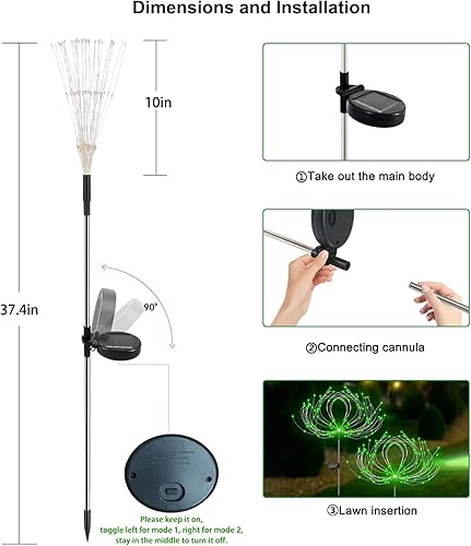Miniatura 18 de Luces solares de jardín impermeables para exteriores, paquete de 2 120 luces LED solares de fuegos artificiales, decoración de jardín exterior