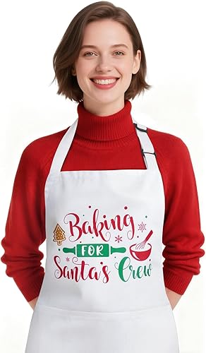 NLUS Delantales de Navidad para mujeres y hombres con 3 bolsillos, delantales ajustables para cocinar en la cocina, divertidos regalos de Navidad