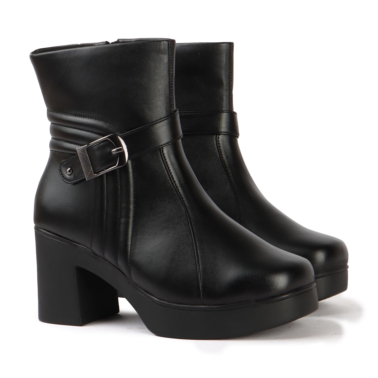 strasse paris Women’s Tall Black Belted Boots | High-Rise Block Heel Elegance-picture-34