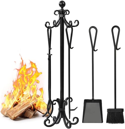 Amagabeli 5 Pieces Scroll Fireplace Tools Set Cast Iron
