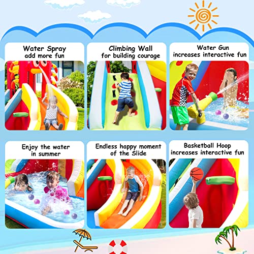 Step4Fun Inflatable Water Slide,Big Bounce House for Kids with Splash Pool,Climbing Wall,Basketball Hoop,Water Gun for Backyard Indoor and Outdoor Party,Included Air Blower,Repair Kit,Carrying Bag - image 3