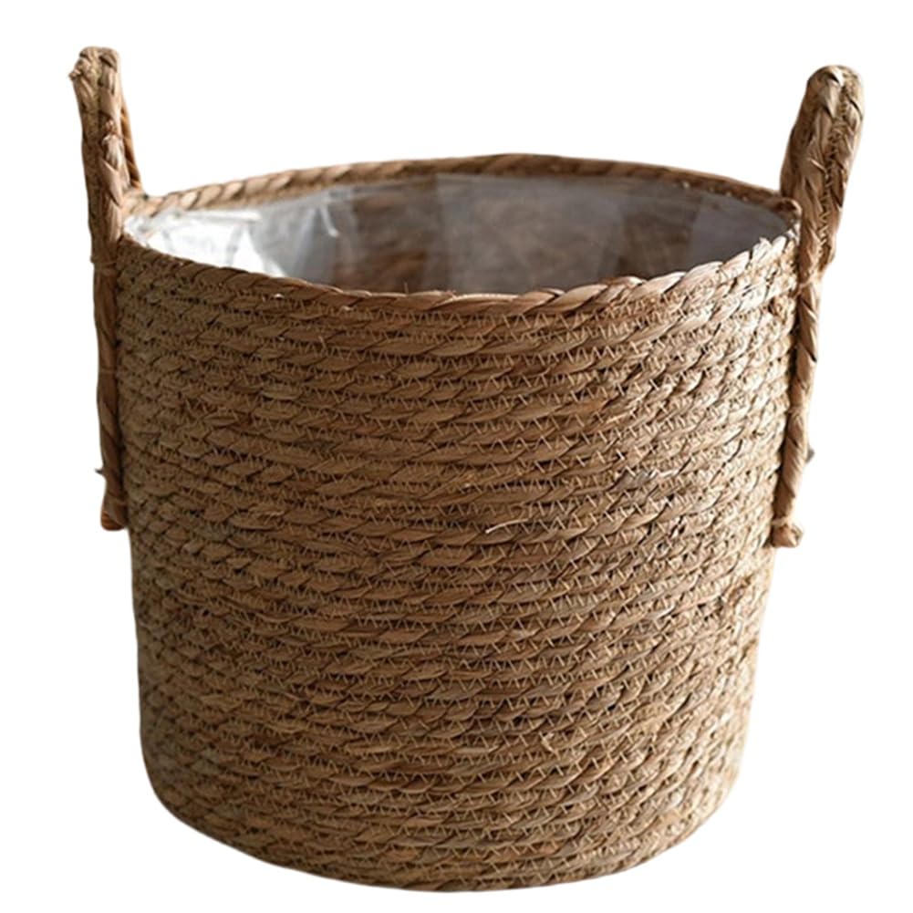 Vjsujehgy Flower Pot Basket for Plants- Nordic Handmade Straw Woven Storage Container for Laundry