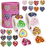 Valentines Day Stickers, 1000PCS 1.5” Heart Stickers with 16 Designs, Round Roll Self Adhesive Heart Shaped Seals Decals for Valentine's Day, Anniversaries, Wedding