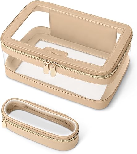Miniatura 9 de Bolsa de maquillaje transparente de viaje con bolsa de brochas de maquillaje, estuche de maquillaje de cuero, bolsa de cosméticos portátil, bolsa de