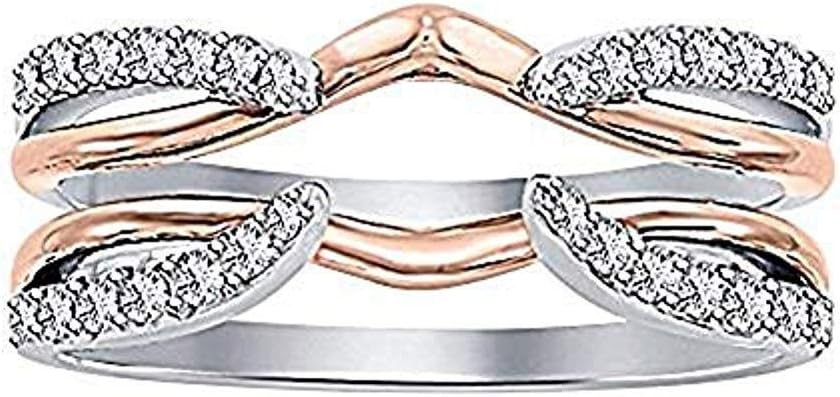 1/4 ct White CZ Diamond Enhancer Solitaire Engagement Ring 14k Rose & White Gold Over Guard Wrap Jacket