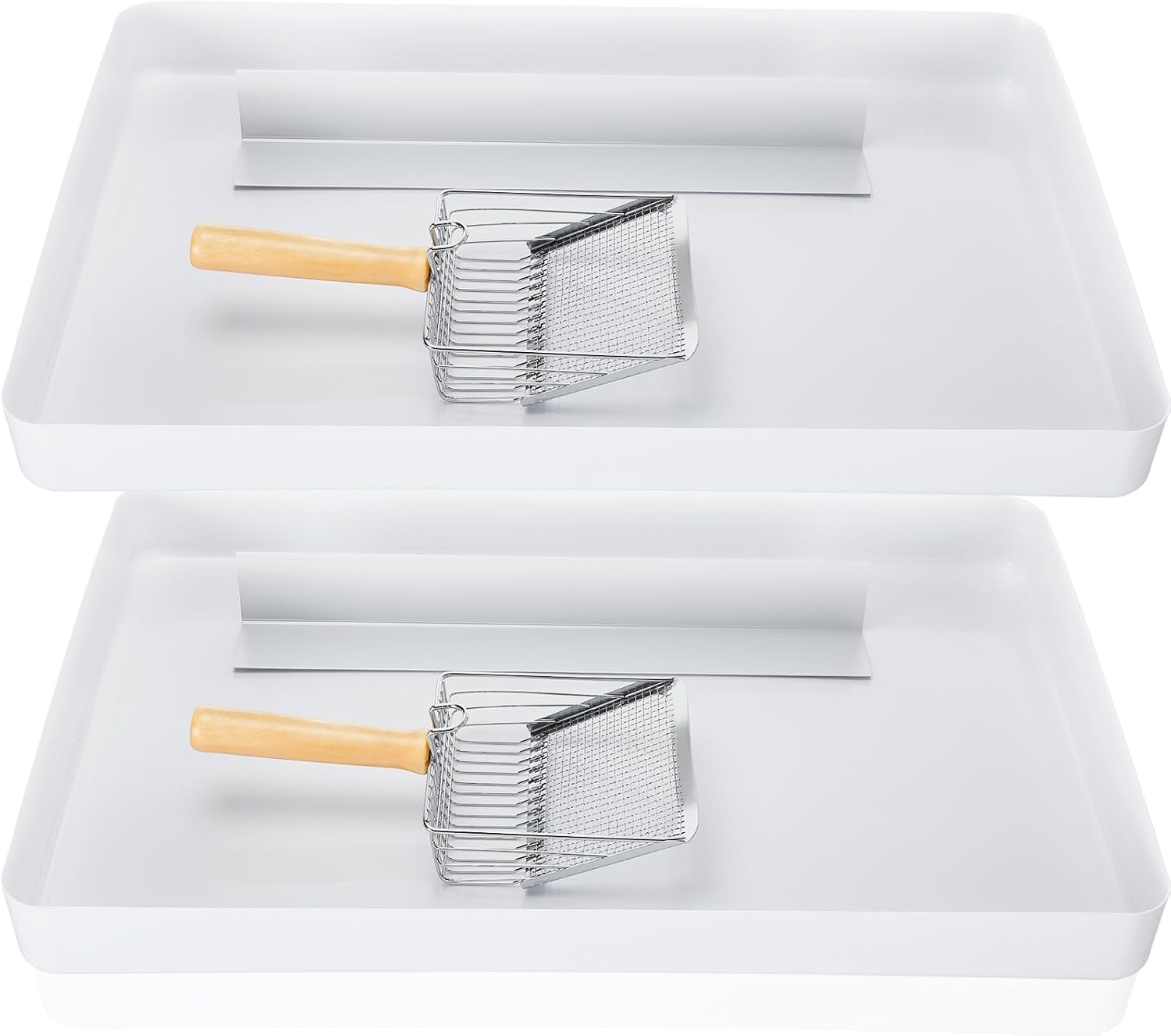 Maxdot 2 Pcs Low Entry Litter Box Reusable Senior Cat Litter Box Easy Cleaning Cat Trayes with 2 Metal Cats Shovel for Pet No Stains, Scratches or Odors with Improved Clamp-on Flip Cover, PE