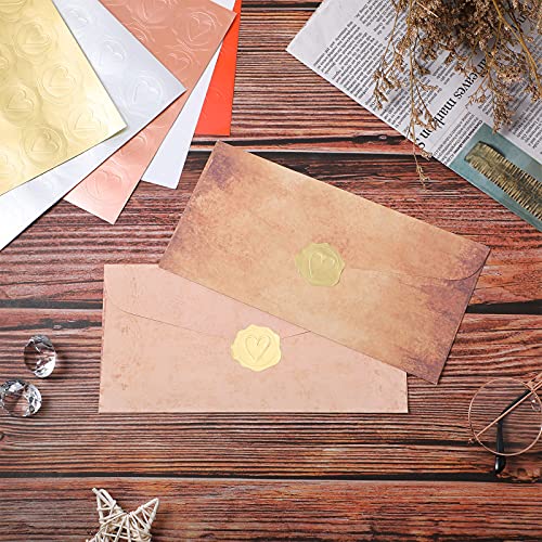 300 Pcs Embossed Envelope Seals Stickers Heart Wedding Stickers Gold Self-Adhesive Wax Stickers For Wedding Invitations, Greeting Cards (Gold, Silver, Red, White, Pink, Heart) #TOP2