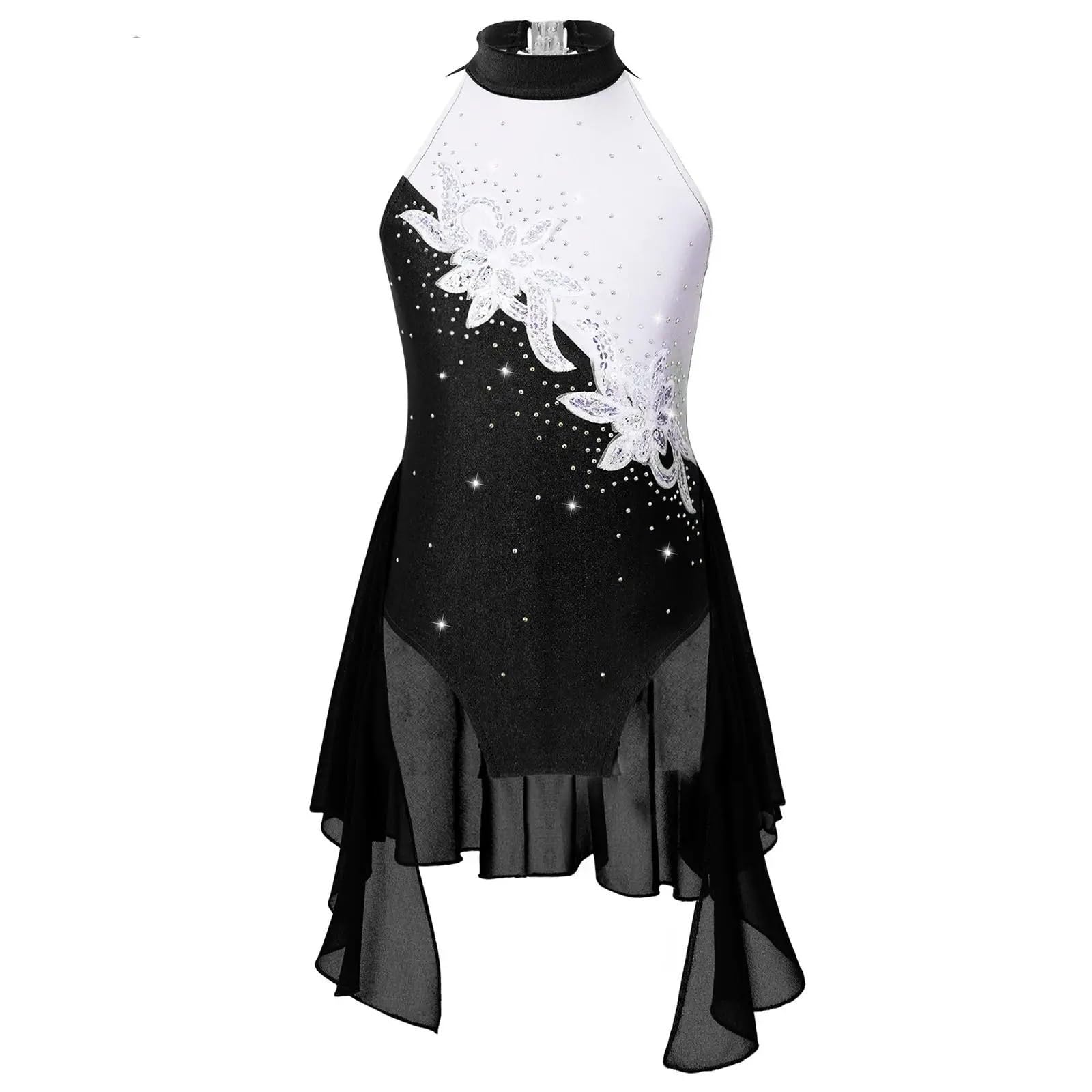 Gymnastikanzug Mädchen Ballett Gymnastik Trikot Kleid Lyrical Dance Kostüm Glänzende Pailletten Eiskunstlauf Overall Dancewear(Purple,8)
