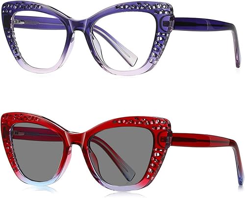 helena 2 lentes de lectura fotocromáticos de transición TR90 ojo de gato para mujeres de gran tamaño, lentes de aumento