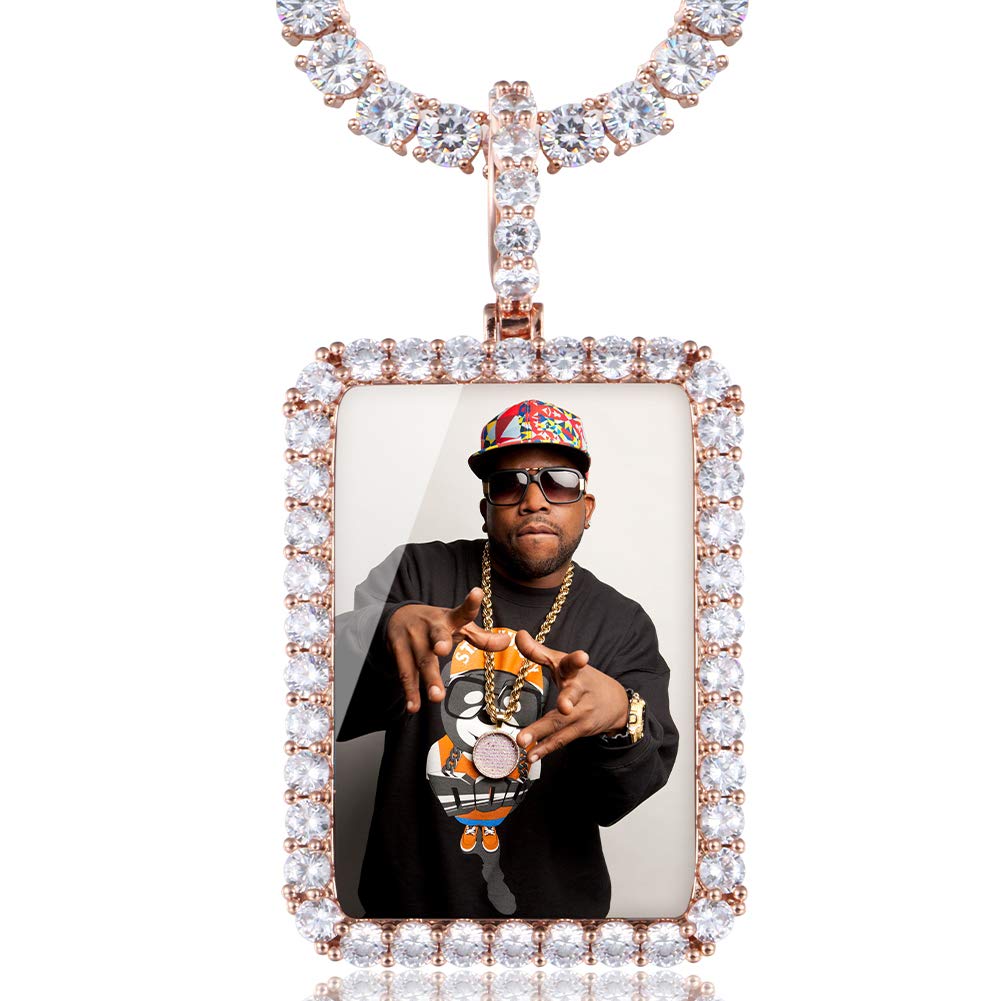 YIMERAIRE Customized Picture Necklace 18k Gold Plated Black/Gold/Silver Personalized Circle Chain Picture Dog Tag Pendant CZ Zicronia Custom Photo