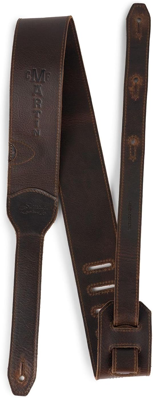 MARTIN LUXE Leather Guitar Strap – Dark Brown | Full Grain Leather with Pick Holder