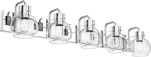 Miniatura 1 de Tipace 5 luces modernas de acero inoxidable para tocador de baño, lámparas de tocador sobre el espejo, luces industriales cromadas con globo de