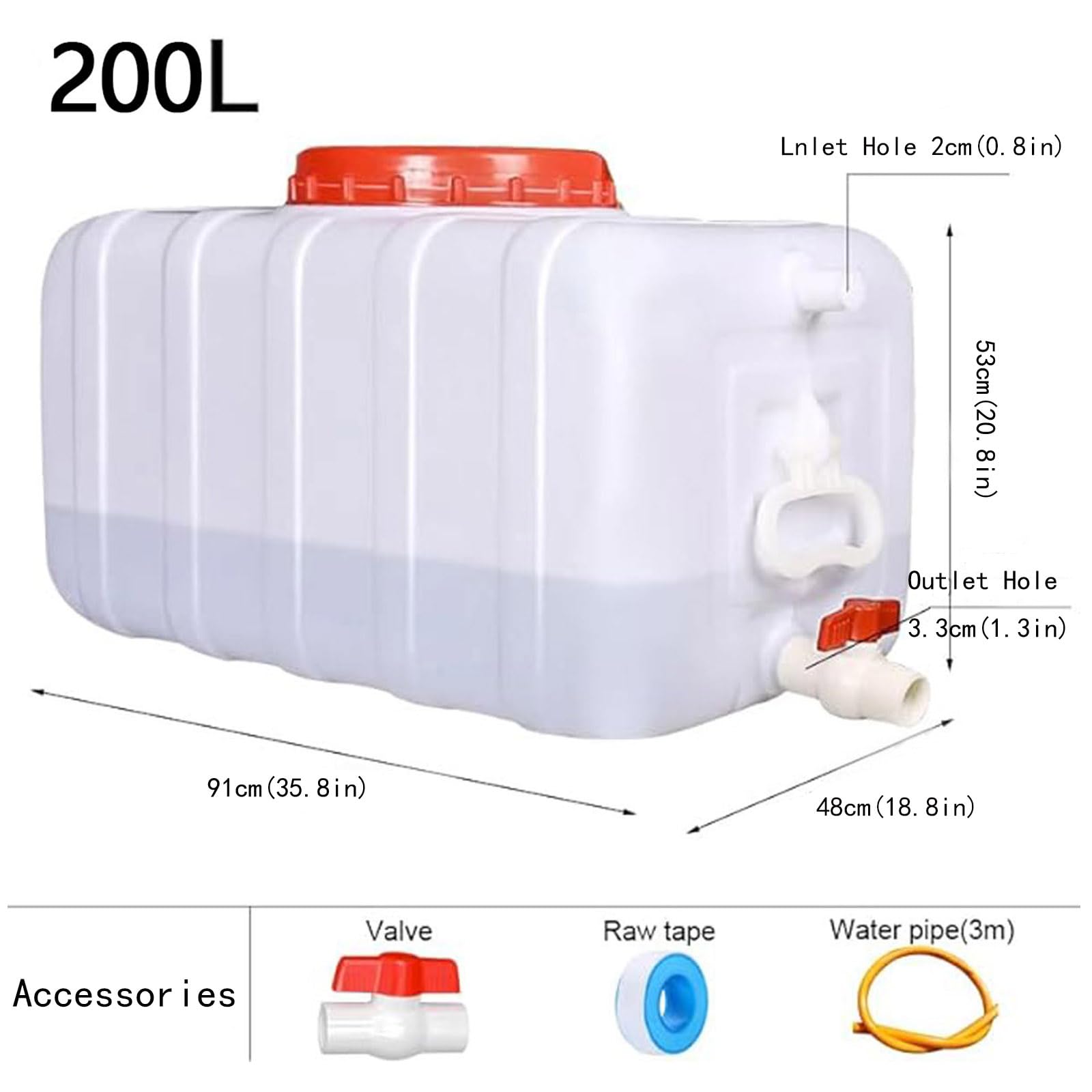 Zbiornik na wodę na zewnątrz, podróżny, wielofunkcyjny, 50 l / 80 l / 110 l / 200 l, duży biały pojemnik do przechowywania wody klasy spożywczej z pokrywką i uchwytem, przenośne wiadro na