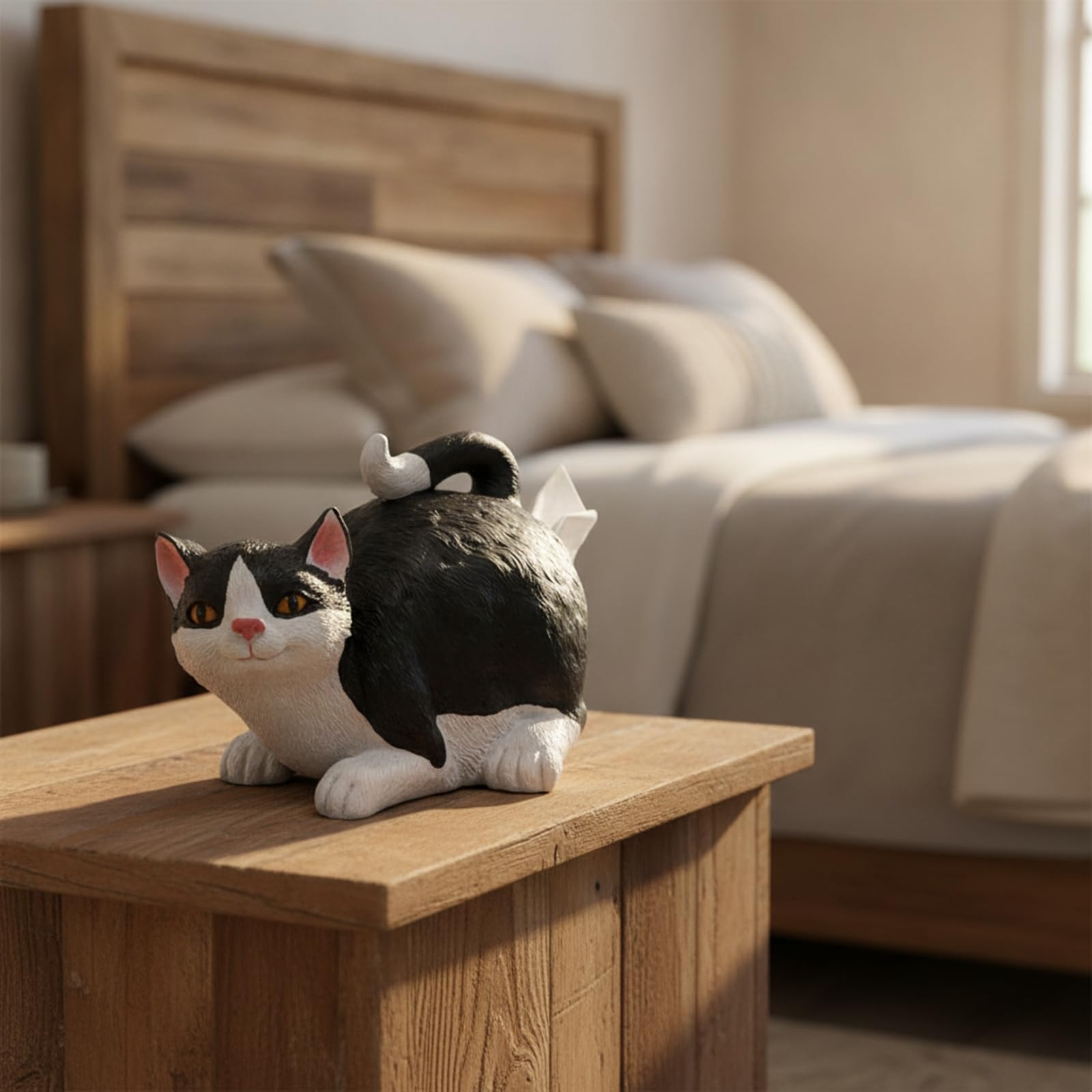 Boîte à Mouchoirs en Forme Chat Mignon Distributeur Mouchoirs Chat Sculpté Décoration pour Chambre