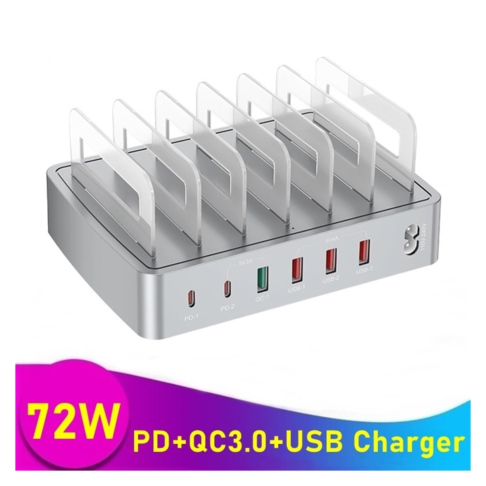 Stazione Di Ricarica Rapida QC3.0 Con Supporto Multi USB PD Universale Da 72 W A 6 Porte Capacità Di Ricarica Rapida