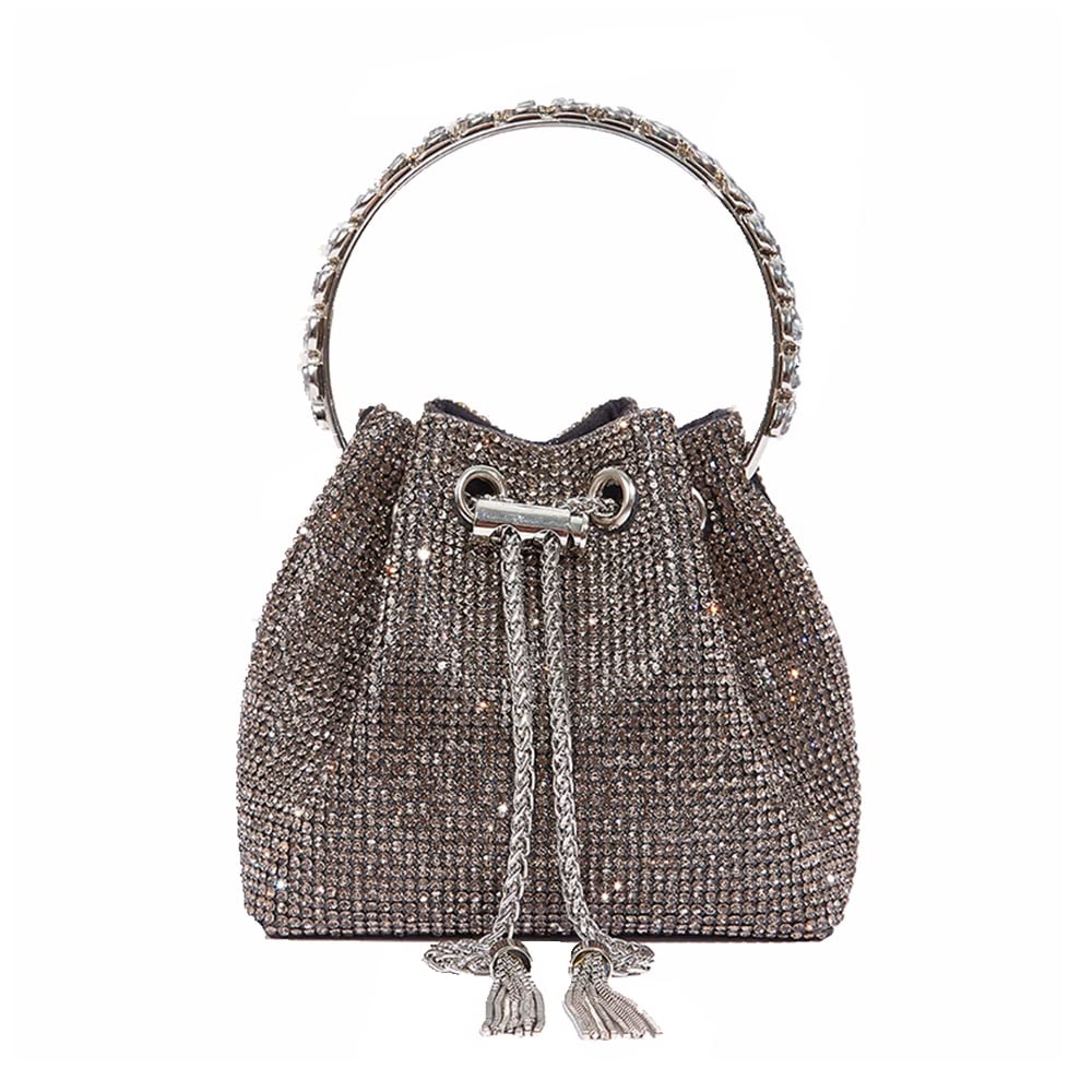 DJBM Ladies Full Diamonds Bucket Handbag Rhinestone Evening Bag Bling Clutch Purse for Women Party Prom Cocktail Wedding