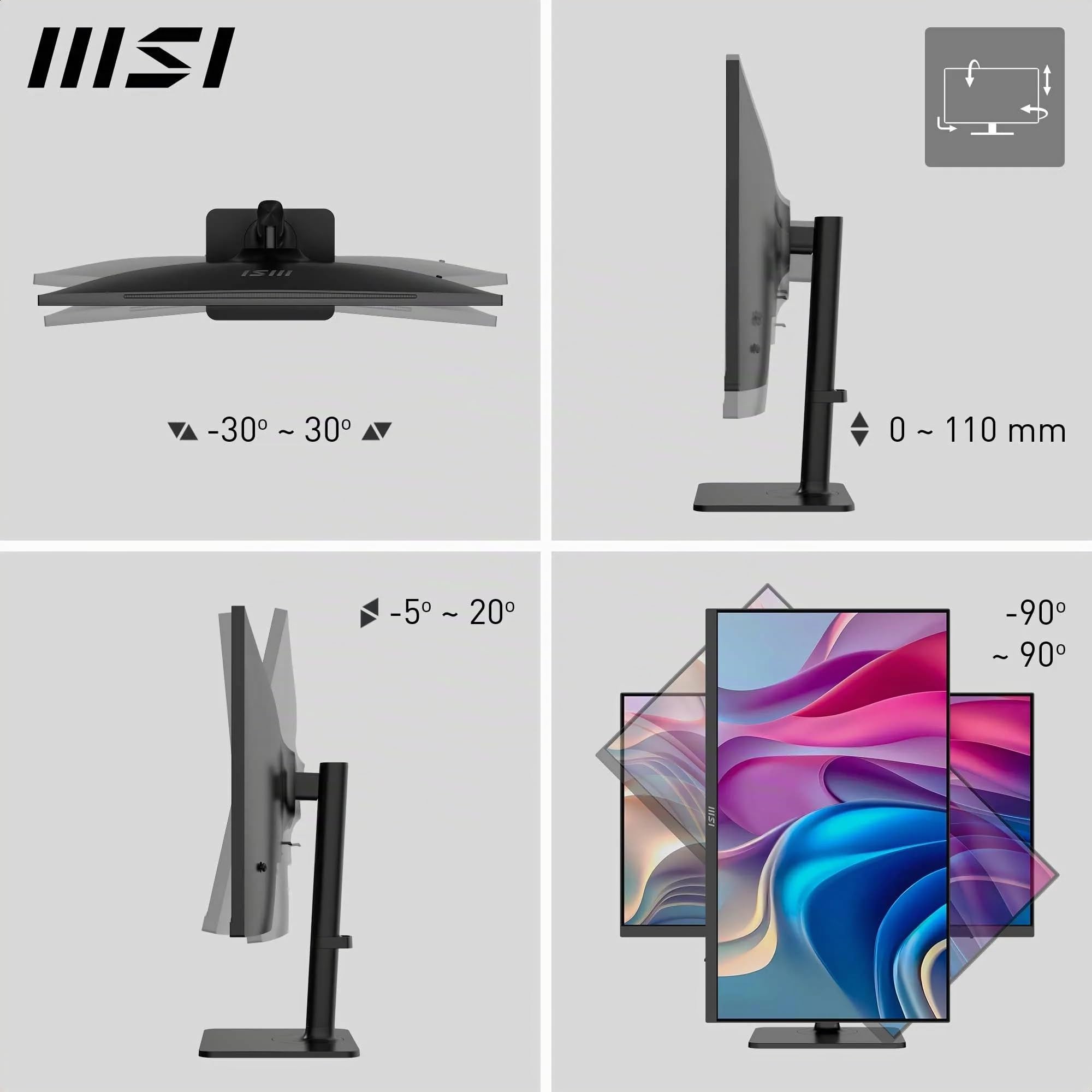 MSI Modern MD272UPHG 27-Zoll-UHD Office Monitor – 3840 x 2160 IPS Panel, 60 Hz, Eye-Friendly Screen, VESA Mountable, 4-Wege Adjustable – HDMI 2.0b, DisplayPort 1.4a, Type-C, USB-B, USB-A