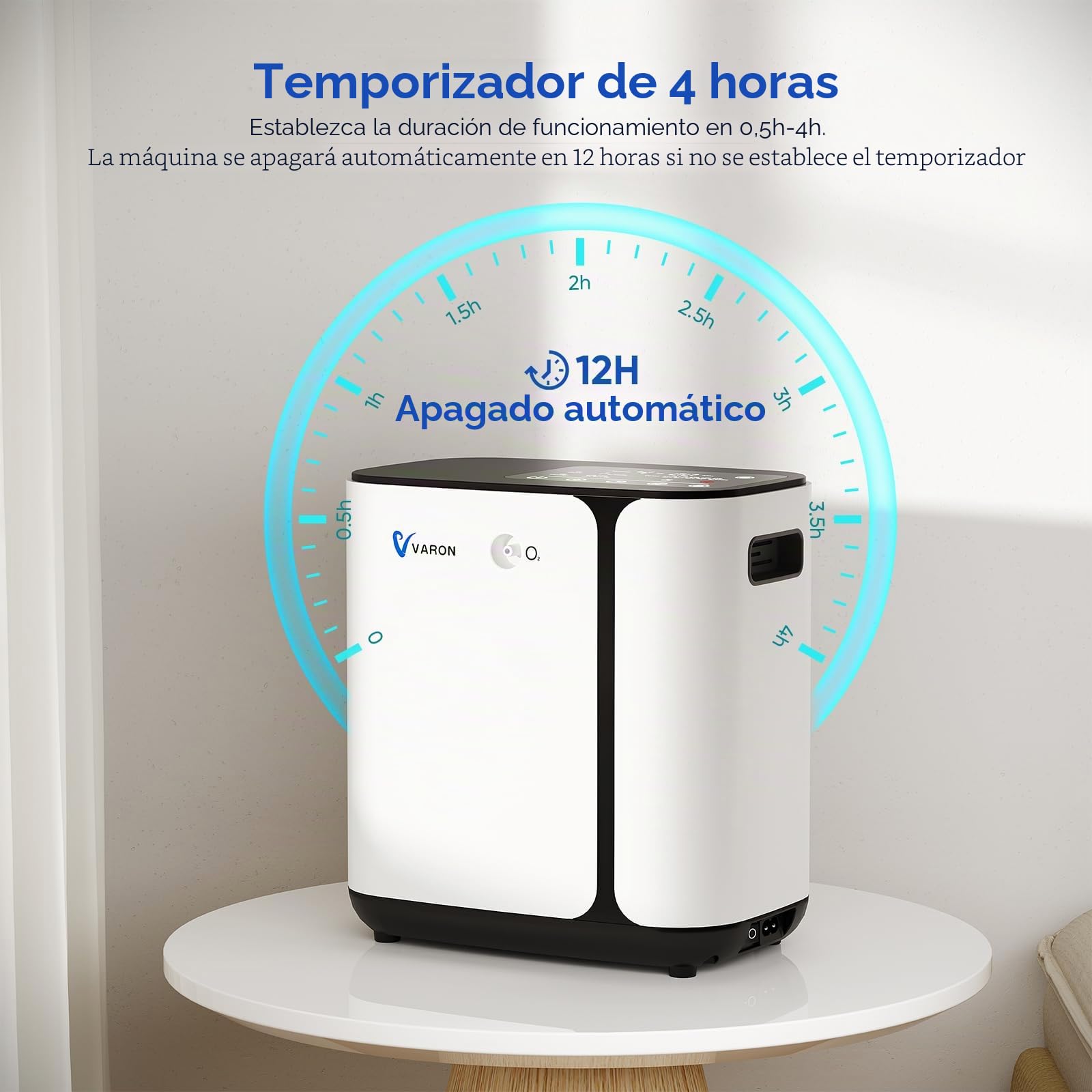 Concentrador de oxígeno portátil, dispositivo de oxígeno para el hogar 1-6L/min, concentración 93%, temporizador (0,5–4 horas), funcionamiento en ciclo de 24 horas para coches, excursiones y viajes (i